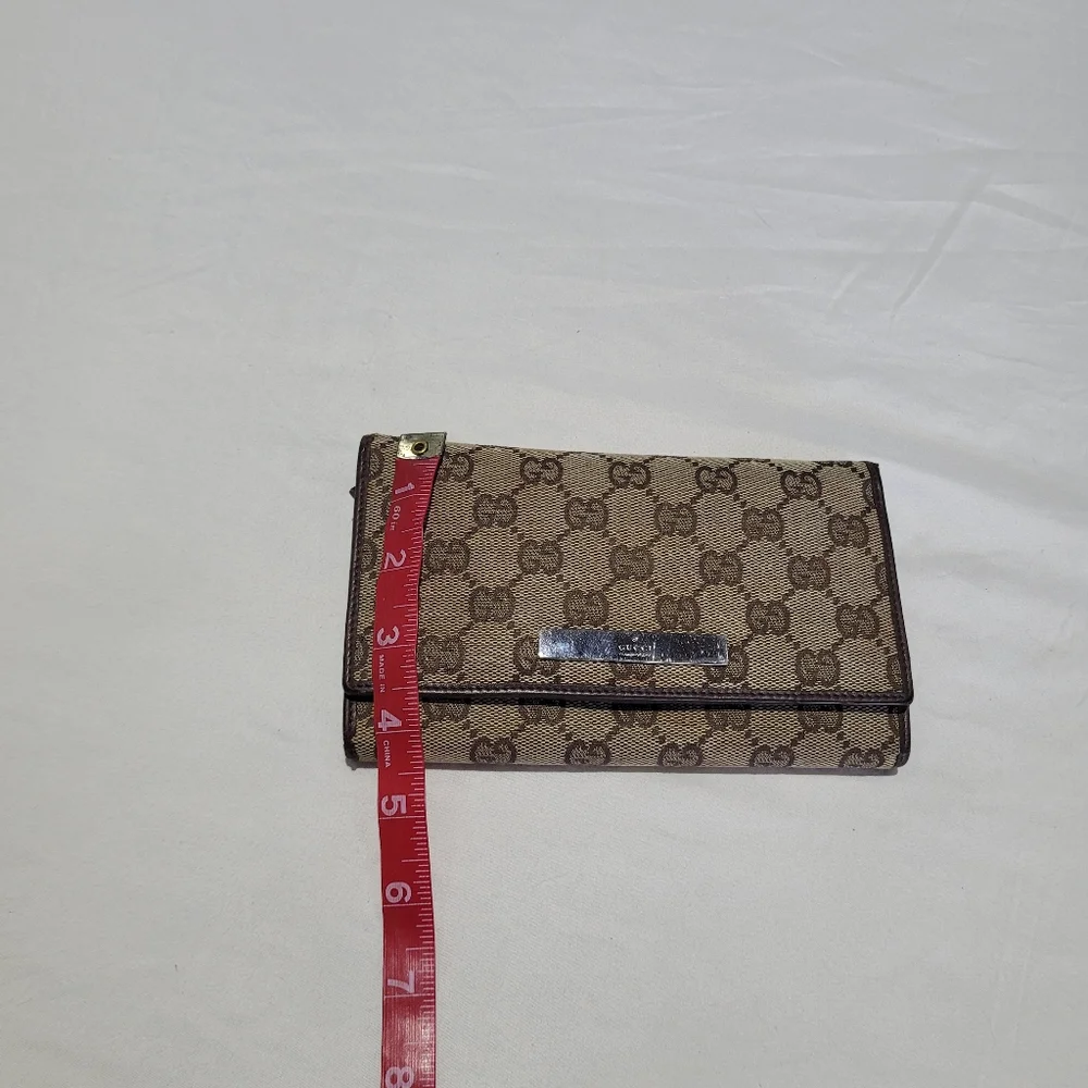Gucci Brown Tan Wallet Card Holder Twist Lock Clutch Vintage Graphic Web Print - Picture 10 of 14